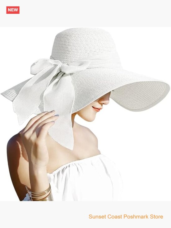 Large Floppy Straw Sun Hat UPF 50+ Foldable Beach Cap 5.7 Inch Brim main image 6